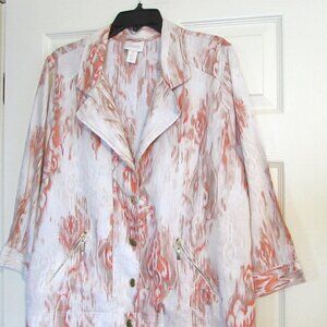 Women's CHICO'S 100% Linen Quarter Length Sleeves Jacket  Size 3 (16/18)